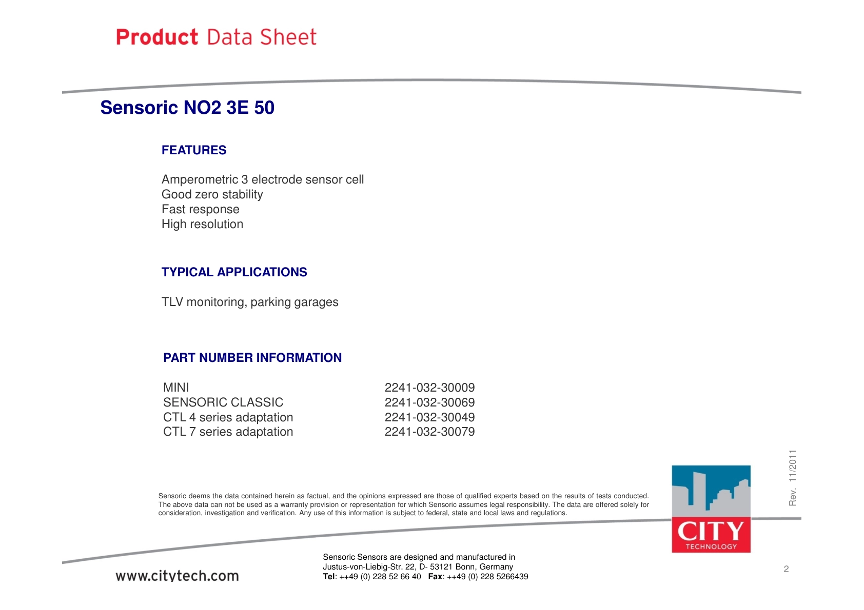 CITY-二氧化氮TechData_NO2_3E_50_rev201111说明书