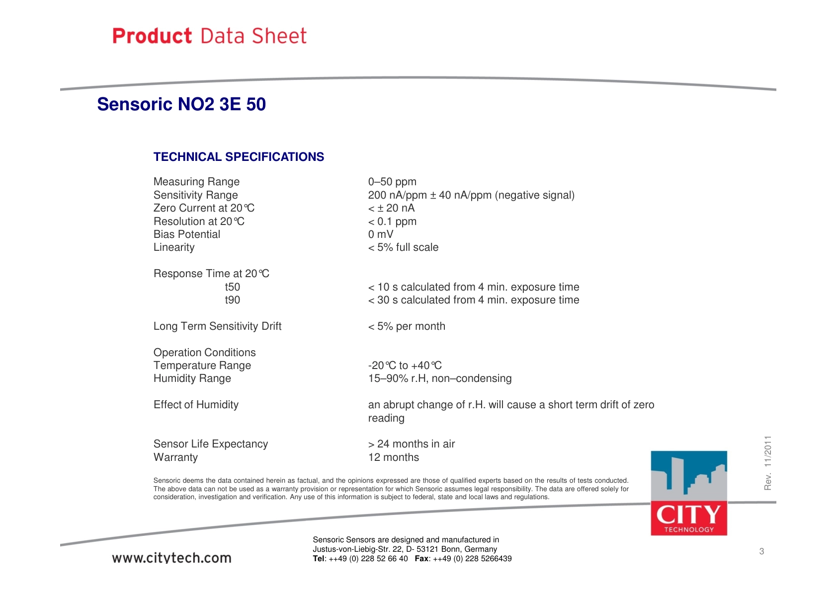 CITY-二氧化氮TechData_NO2_3E_50_rev201111说明书