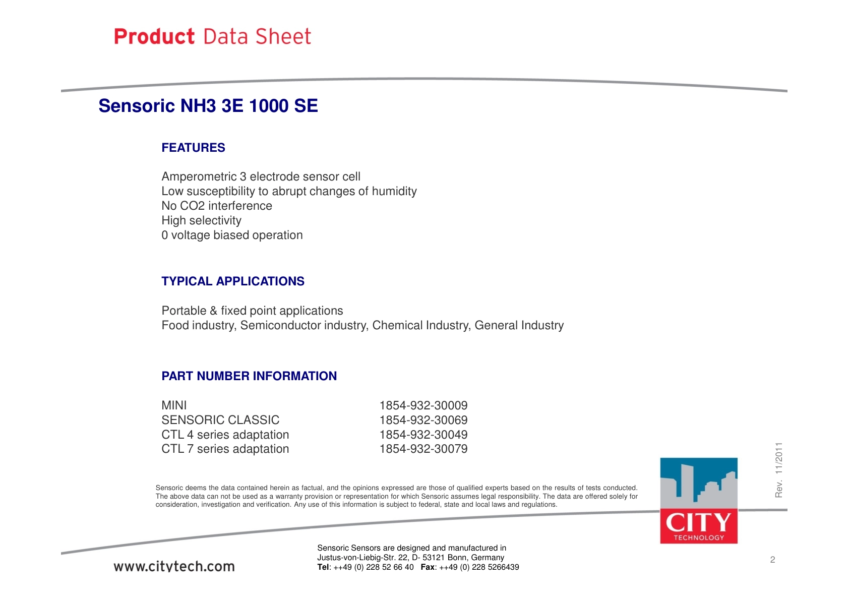 CITY-氨气TechData_NH3_3E_1000_SE_rev201111说明书