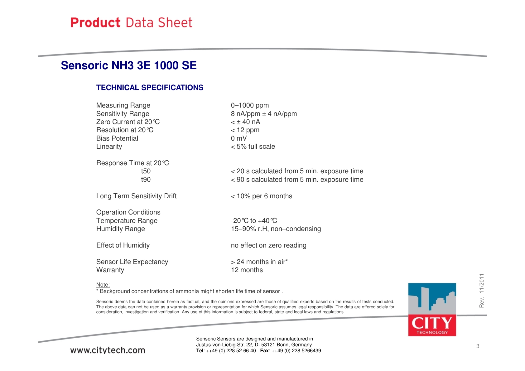 CITY-氨气TechData_NH3_3E_1000_SE_rev201111说明书