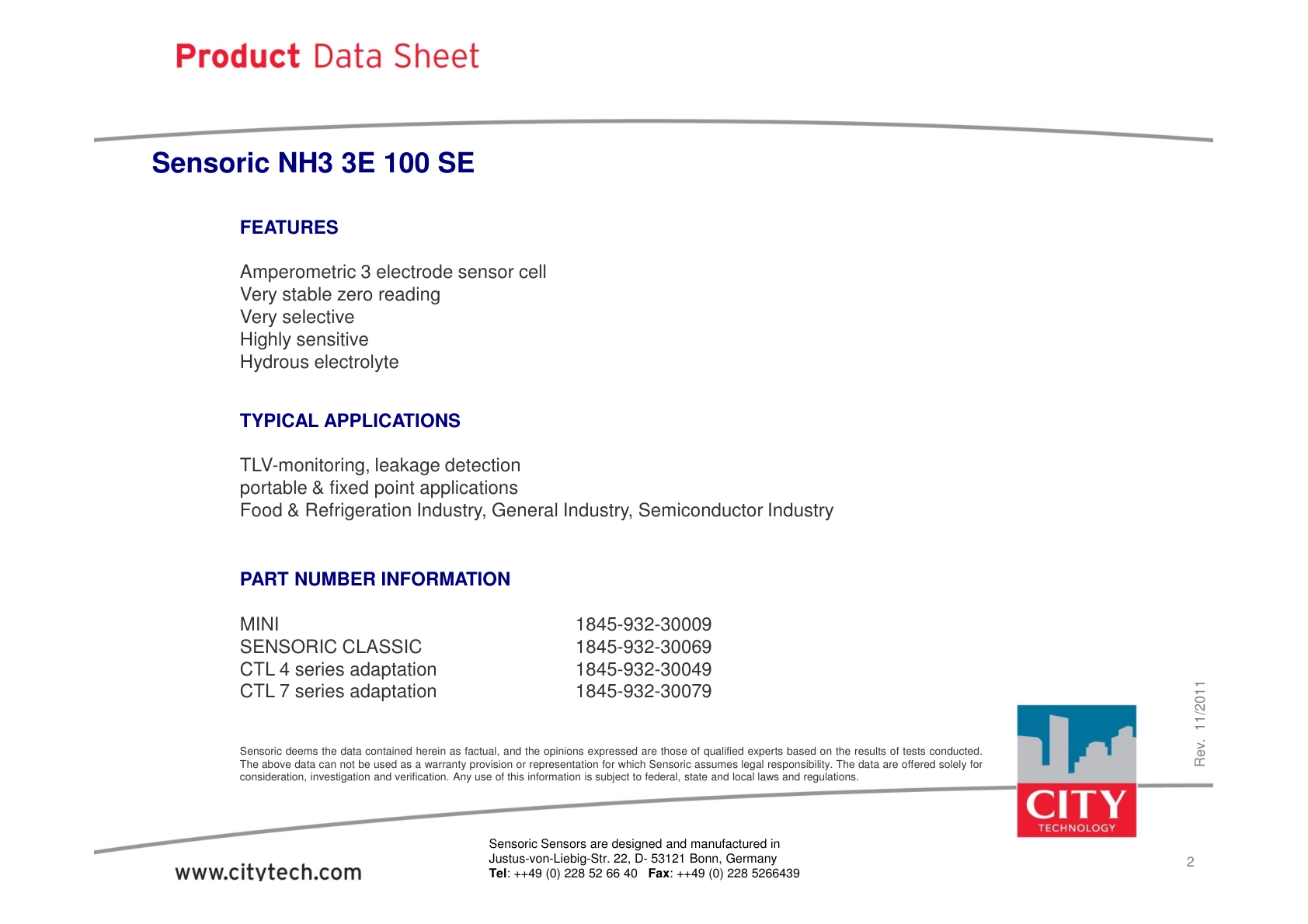 CITY-氨气TechData_NH3_3E_100_SE说明书