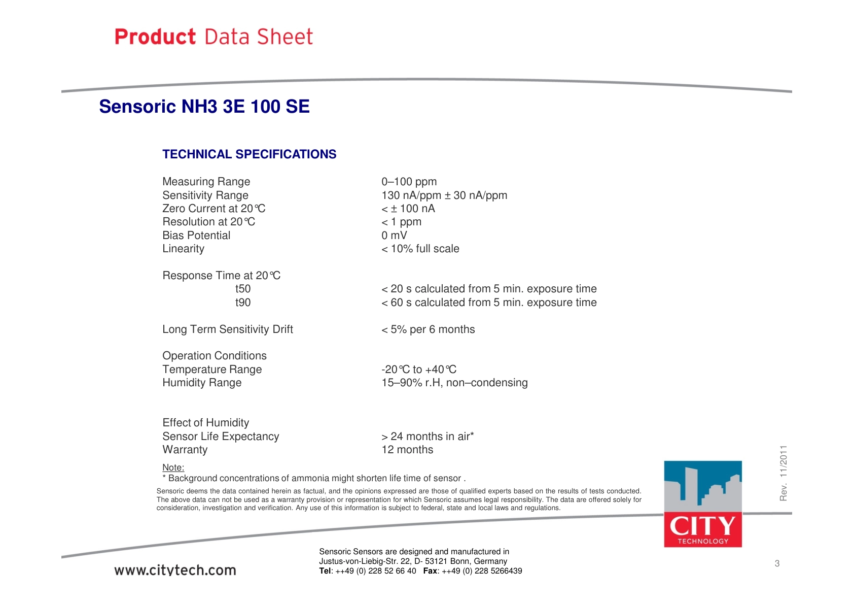 CITY-氨气TechData_NH3_3E_100_SE说明书