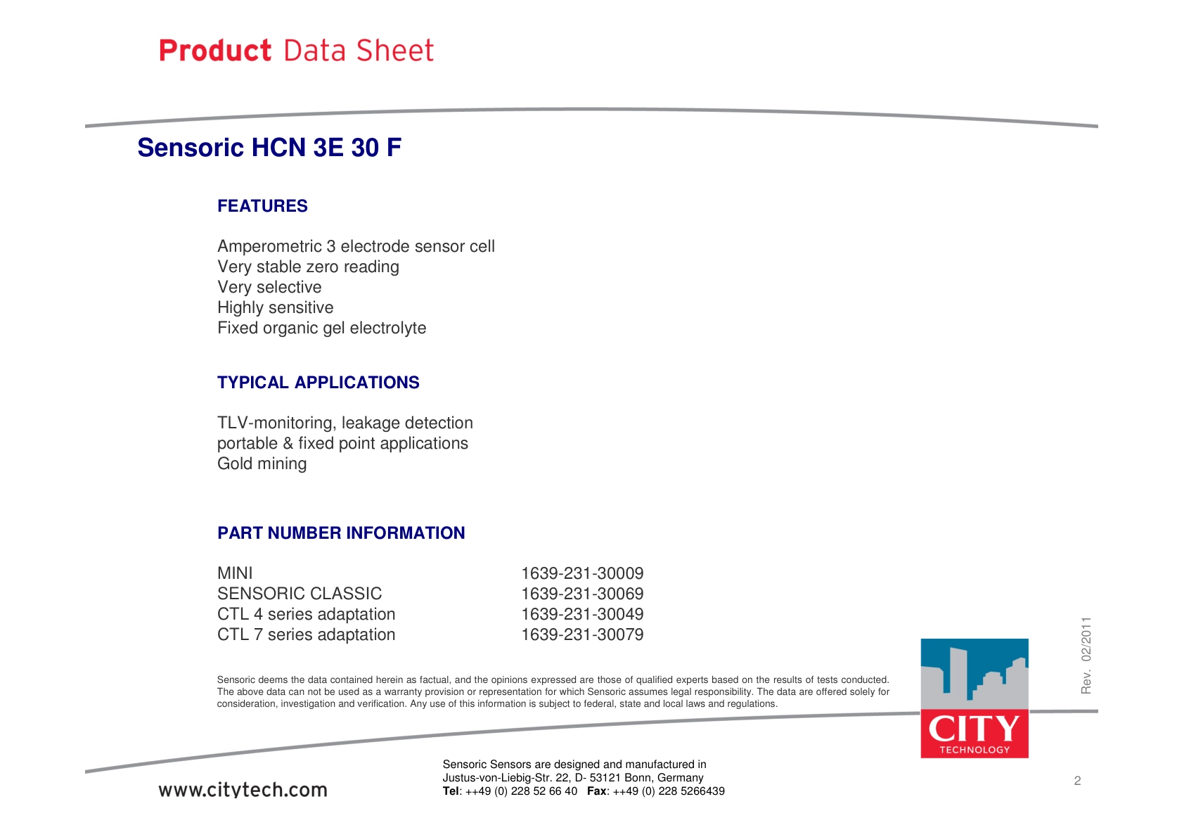 CITY-氰化氢HCN_3E_30_F_Datasheet说明书