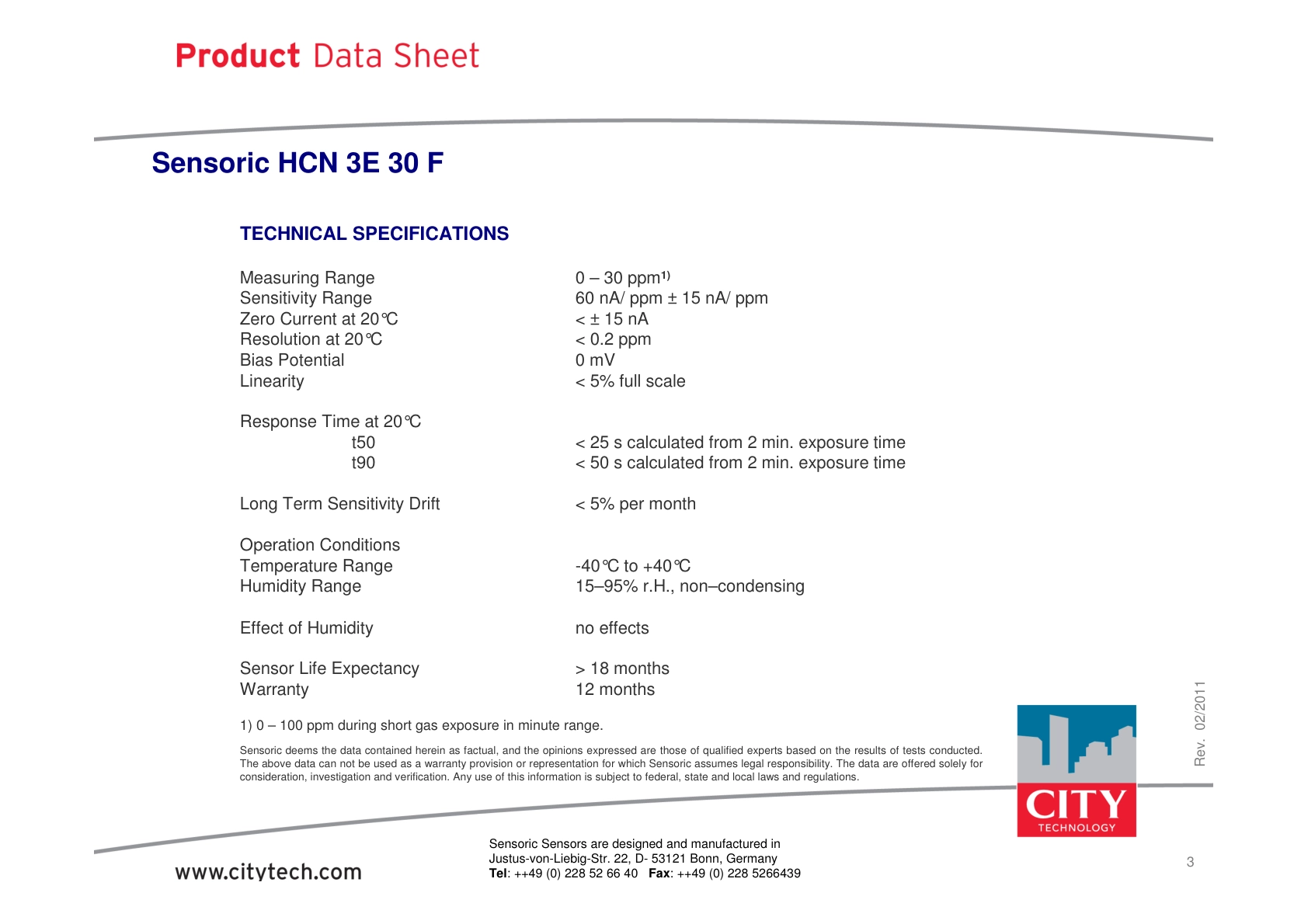 CITY-氰化氢HCN_3E_30_F_Datasheet说明书