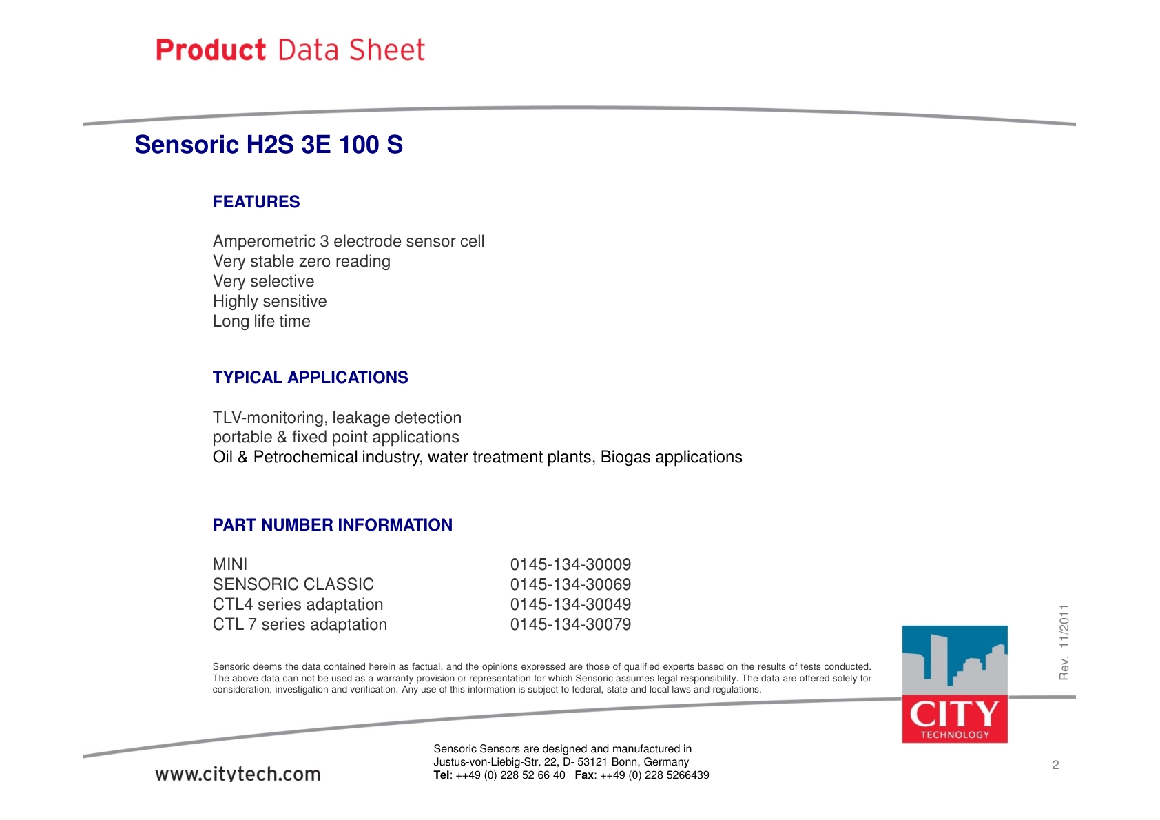 CITY-硫化氢TechData_H2S_3E_100S_rev201111说明书