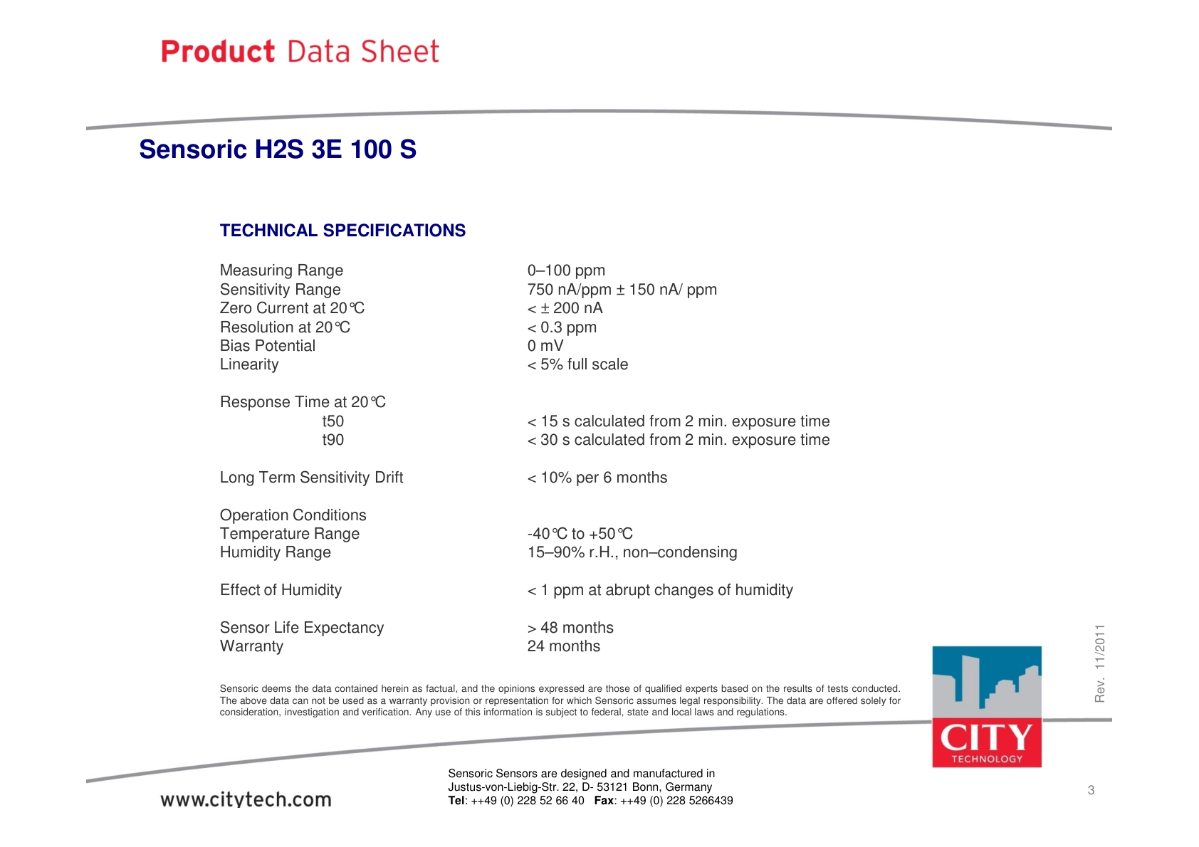 CITY-硫化氢TechData_H2S_3E_100S_rev201111说明书