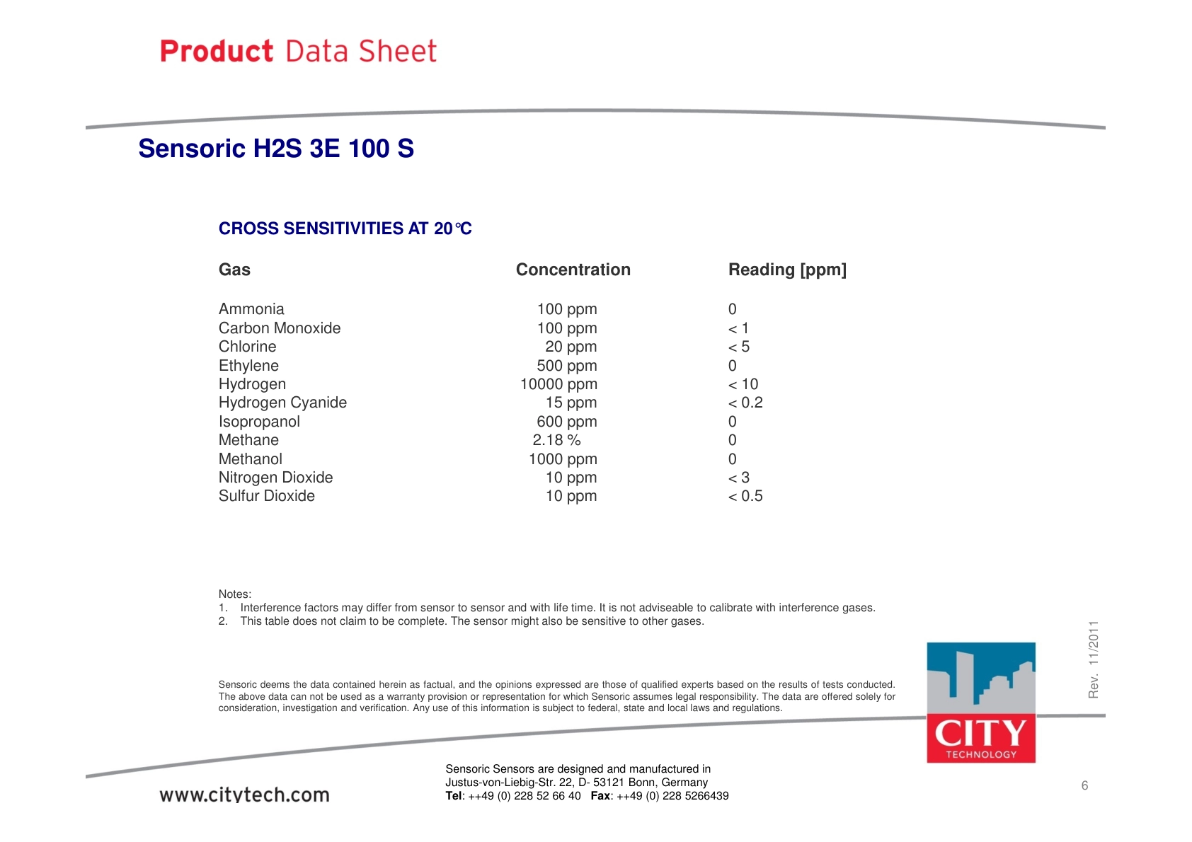 CITY-硫化氢TechData_H2S_3E_100S_rev201111说明书