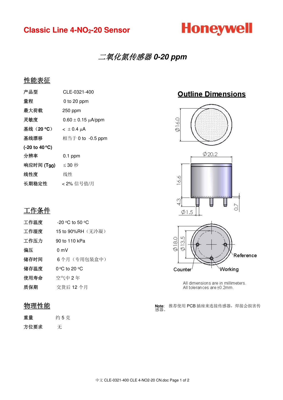 霍尼韦尔-4NO2-20说明书