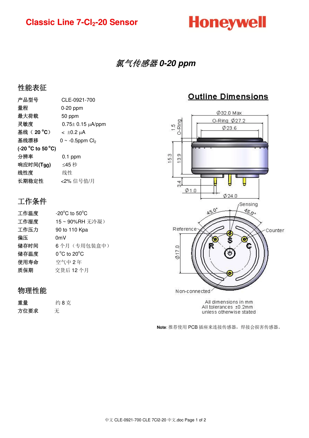 霍尼韦尔-7CL2-20说明书