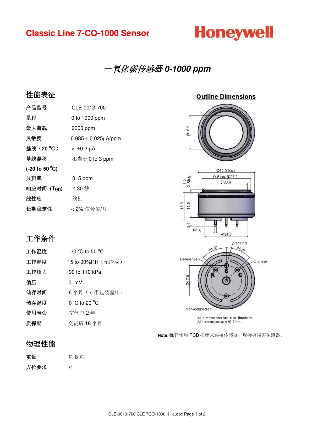 霍尼韦尔-7CO-1000说明书